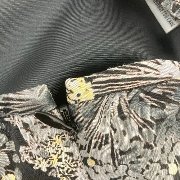 Talbots Linen Silk Dandelion Floral Skirt Black Yellow A-Line 4 - Picture 6 of 13